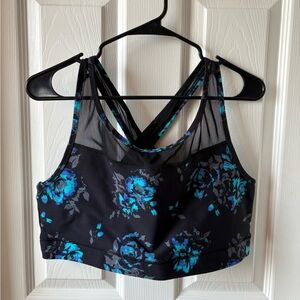 Floral Mesh Sports Bra - Black and Blue